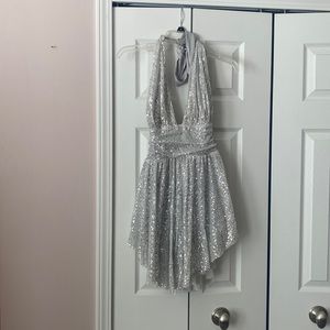 Lucy in the Sky Jazz Sequin Halter Dress in Silver Size Medium